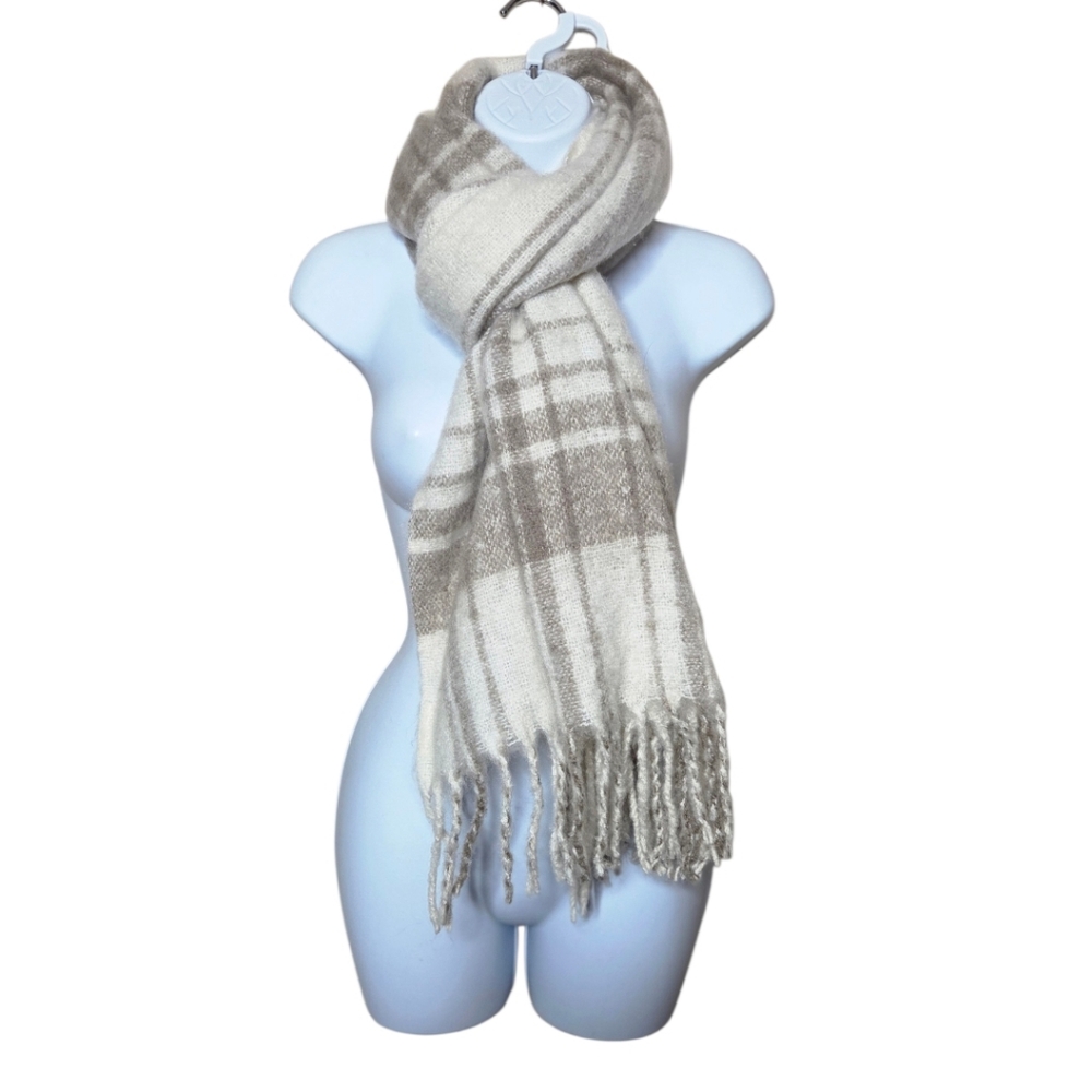 H&M Oversized Beige & Cream Plaid Blanket Scarf